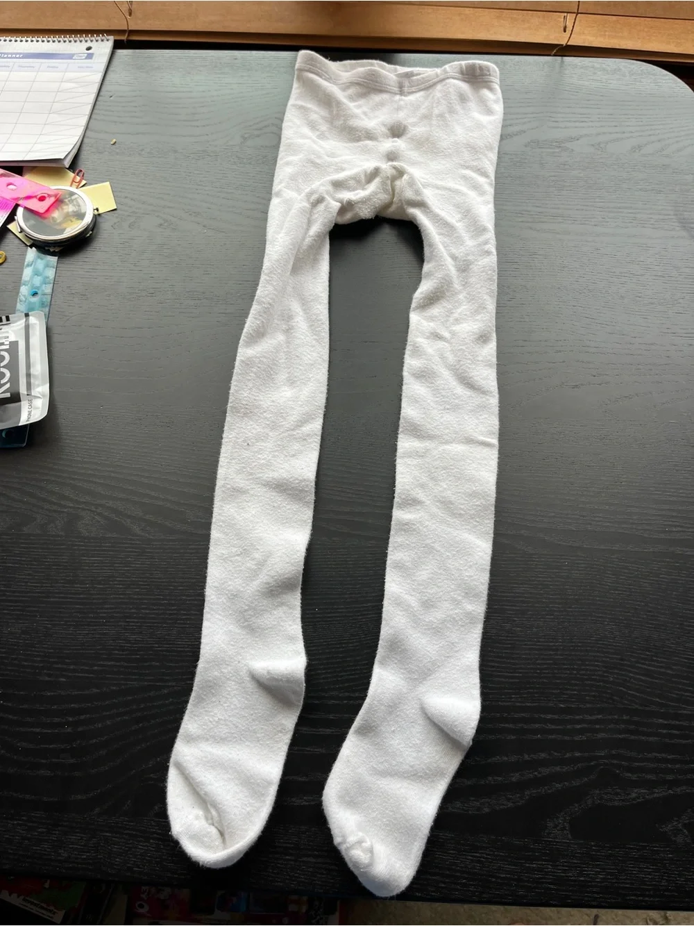 Girls White Knit Tights Size 12-14 Full Length Cozy Warm Stretch Stockings